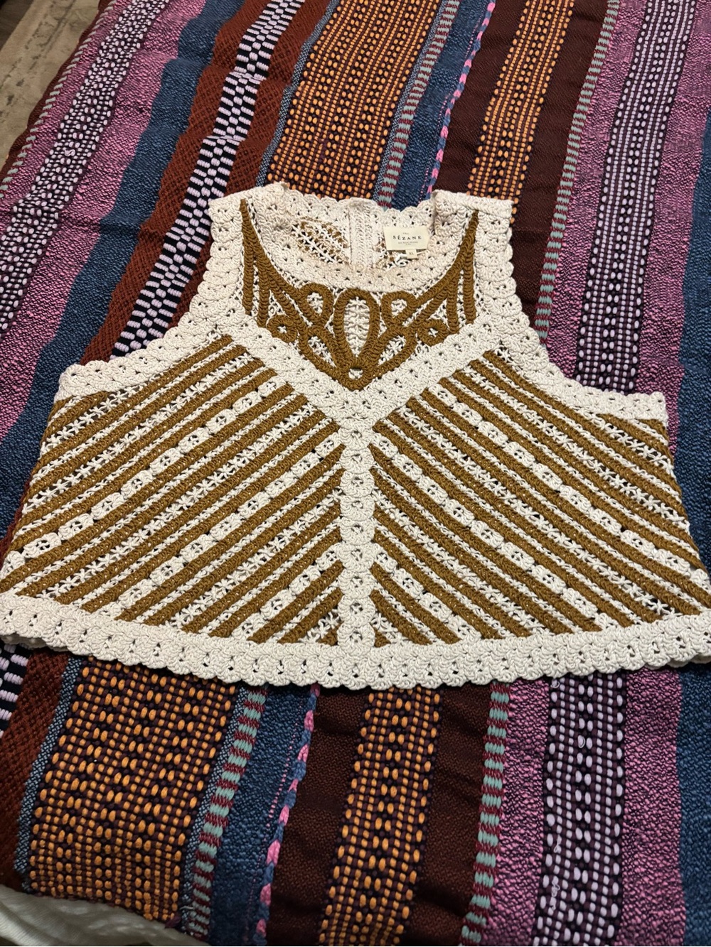 Sézane Crochet Tank Top - Cream & Mustard